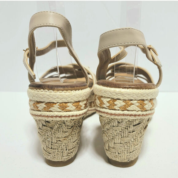Espadrille Wedge Platform Sandals Sz 9 41 Cream Faux Leather Buckle Ankle Strap - Picture 7 of 16